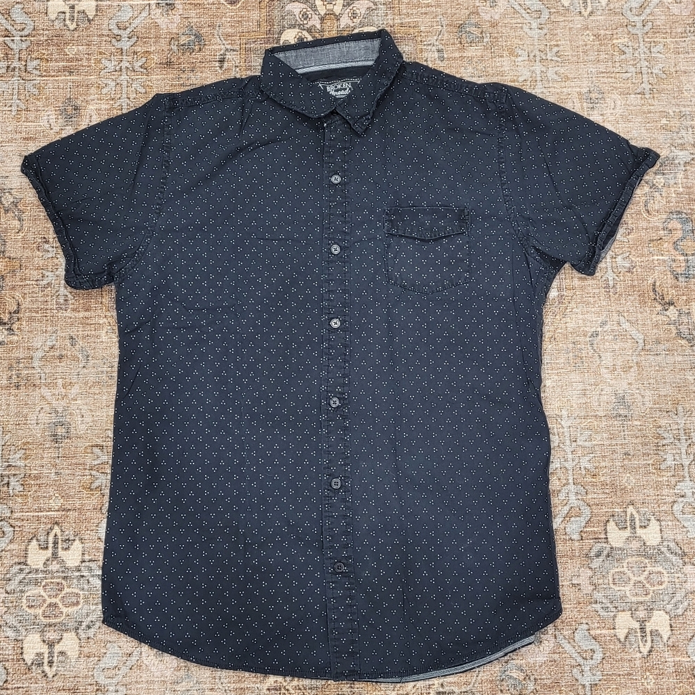 Broken Threads medium black patterned short sleeve button down